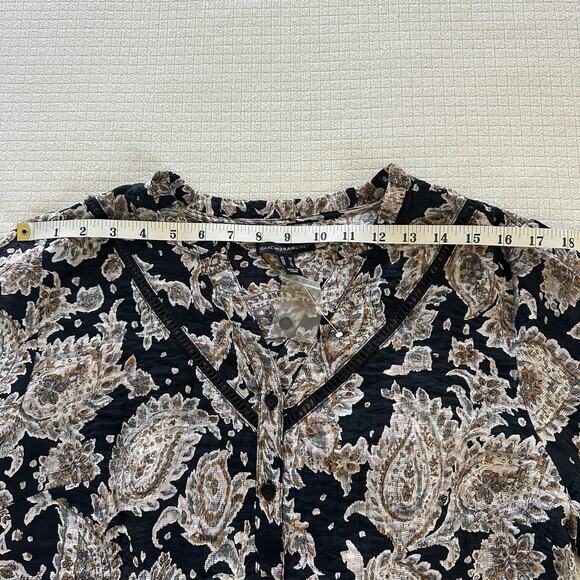 Women's Neutral Beige Black Paisley Boho Relaxed Blouse Isaac Mizrahi New Size M - Picture 4 of 9